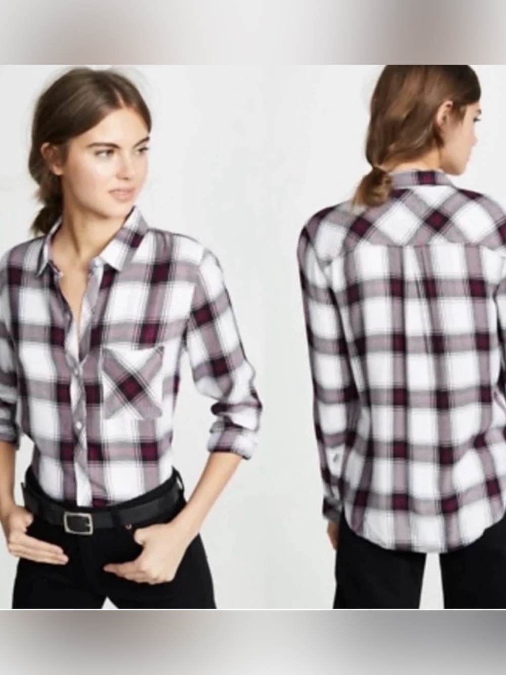 Rails Hunter Plum Navy White Plaid Button Down Shirt Relaxed Fit Size M